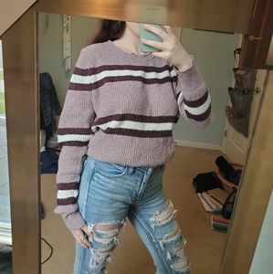 Mauve white and marron striped sweater
